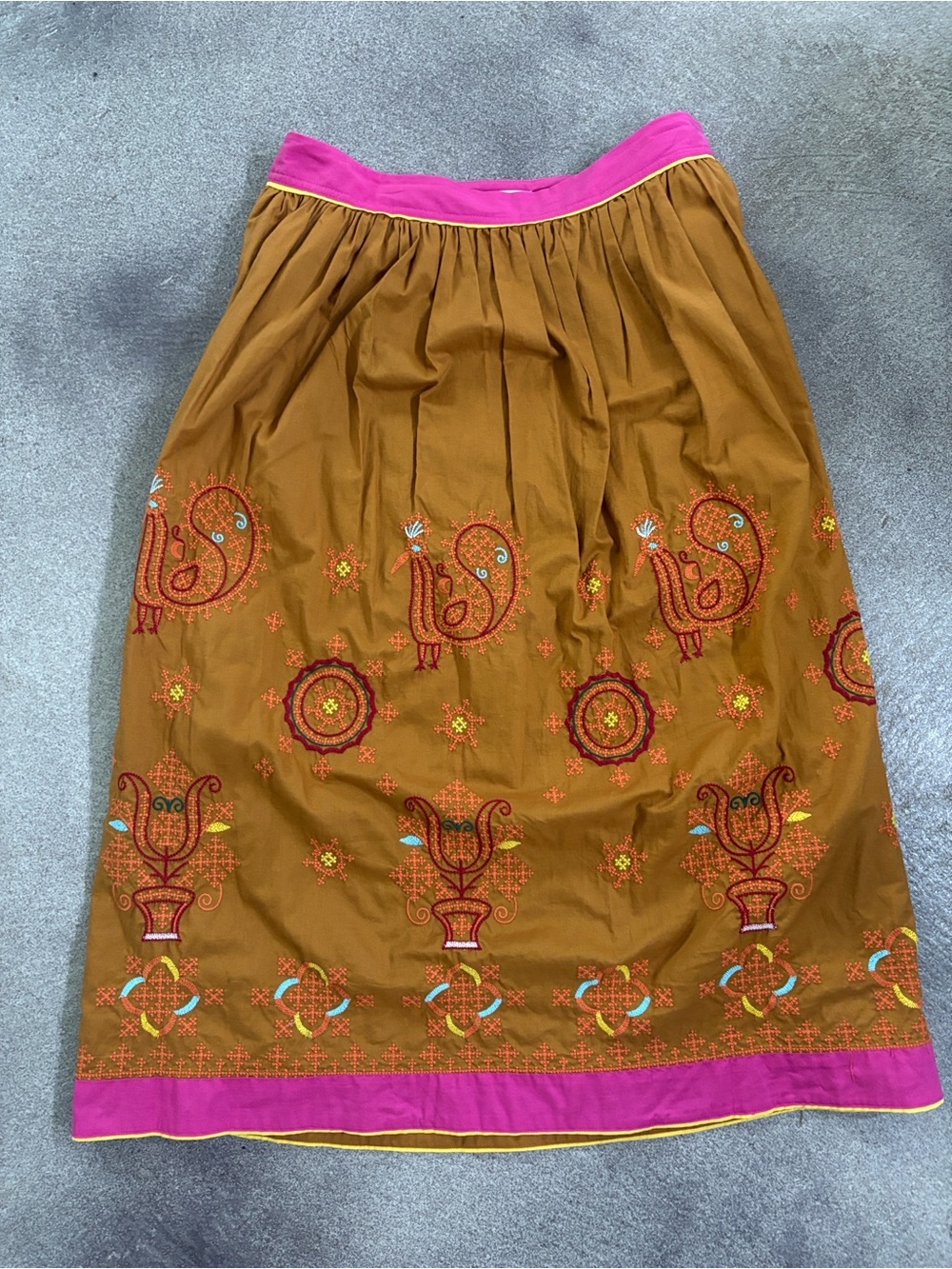 WD.NY Brown Maxi Skirt with Pink Waistband and Hem